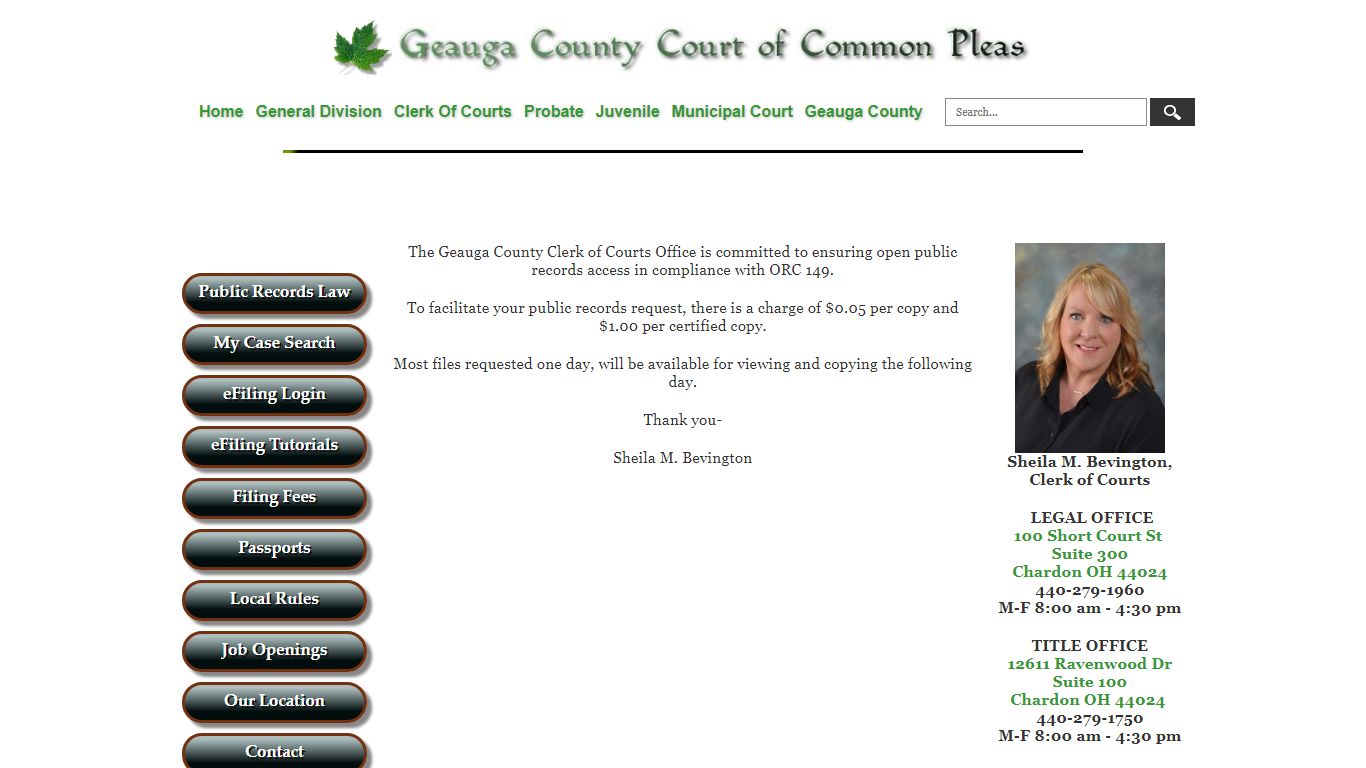Geauga County Clerk of Courts - Public Records Law